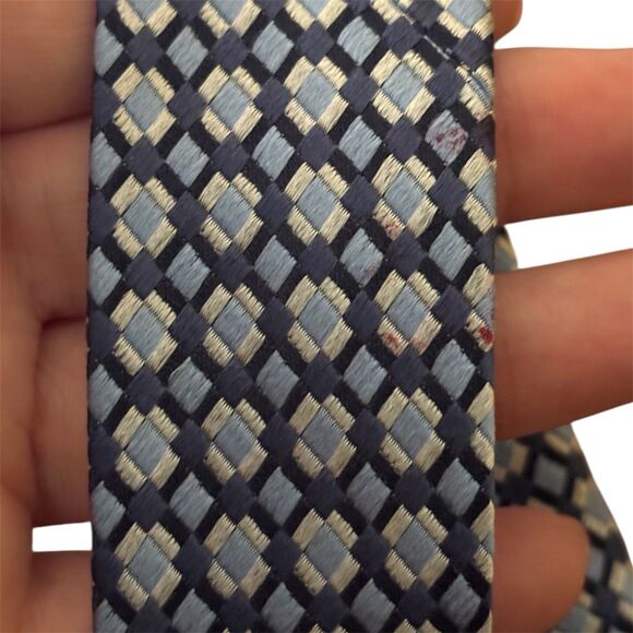 Gianfranco Ferre Silk Tie Blue Silver Geometric Square Pattern Made in Italy - Picture 10 of 10